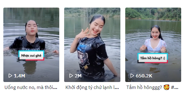 Quay video tắm hồ làm “content” TikTok, hot girl miền sơn cước mắc lỗi lộ nội y, cộng đồng "lắc đầu" ngán ngẩm