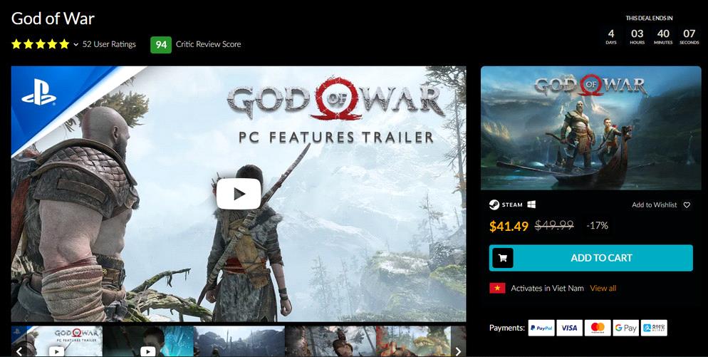 Vừa ra mắt được 1 tháng, God of War 2018 PC đã được giảm giá cực mạnh